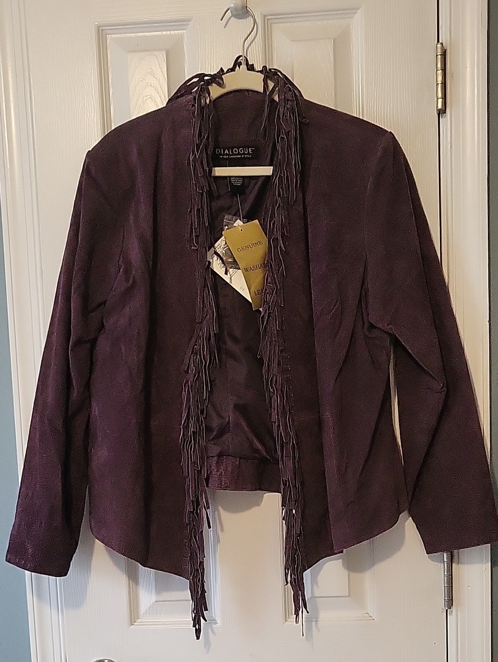 Dialogue Purple Fringe Suede-Style Open Jacket